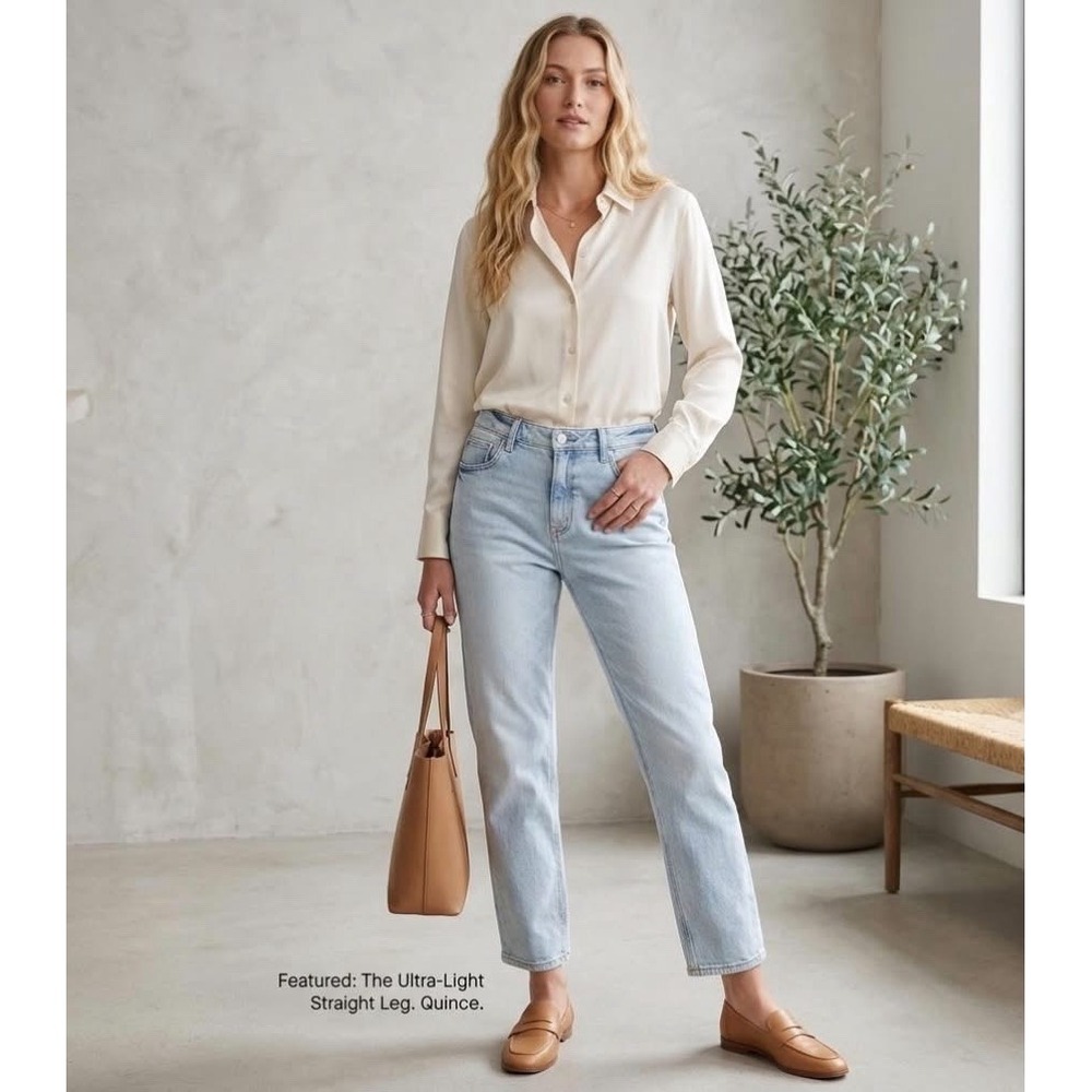 Quince Jeans Stretch High Rise Straight Size 30 Light Wash Denim 5-Pocket